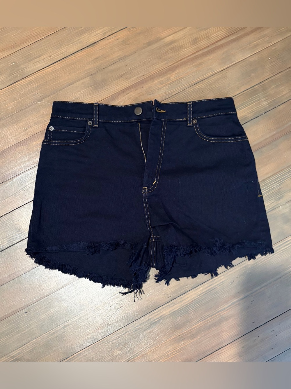 & Other Stories Dark blue High-Rise Frayed Hem Denim Shorts Size 29